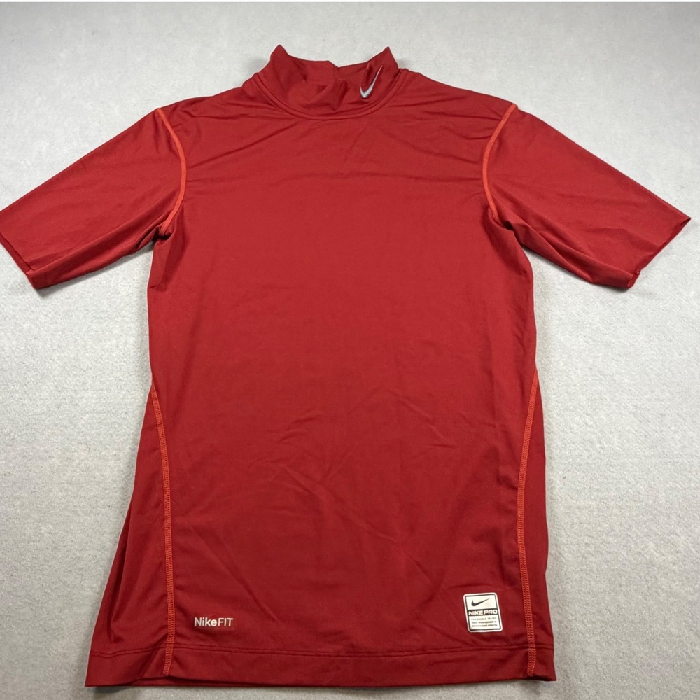 Nike Pro Tight Short Sleeve Mock Neck Compression Shirt Red Mens Large